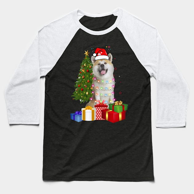 Akita Christmas Tree Santa Hat Funny Xmas Gift Dog T-Shirt Baseball T-Shirt by CoolTees